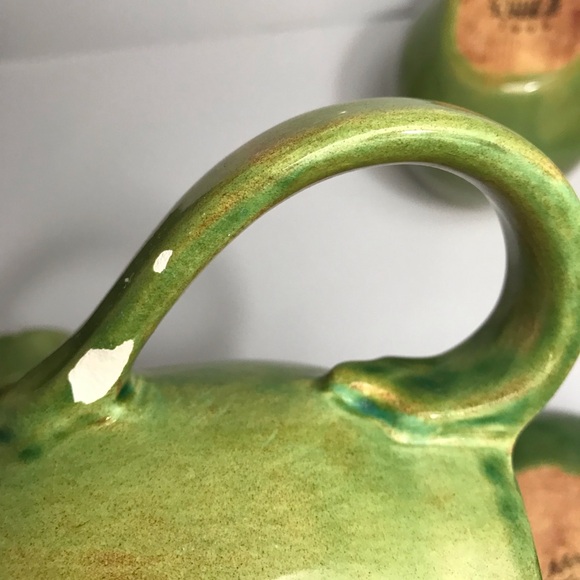 Aletha Soule Studio Green Coffee Mugs "2000" SIGNED VTG RARE POTTERY !CHIPS! - Picture 10 of 16